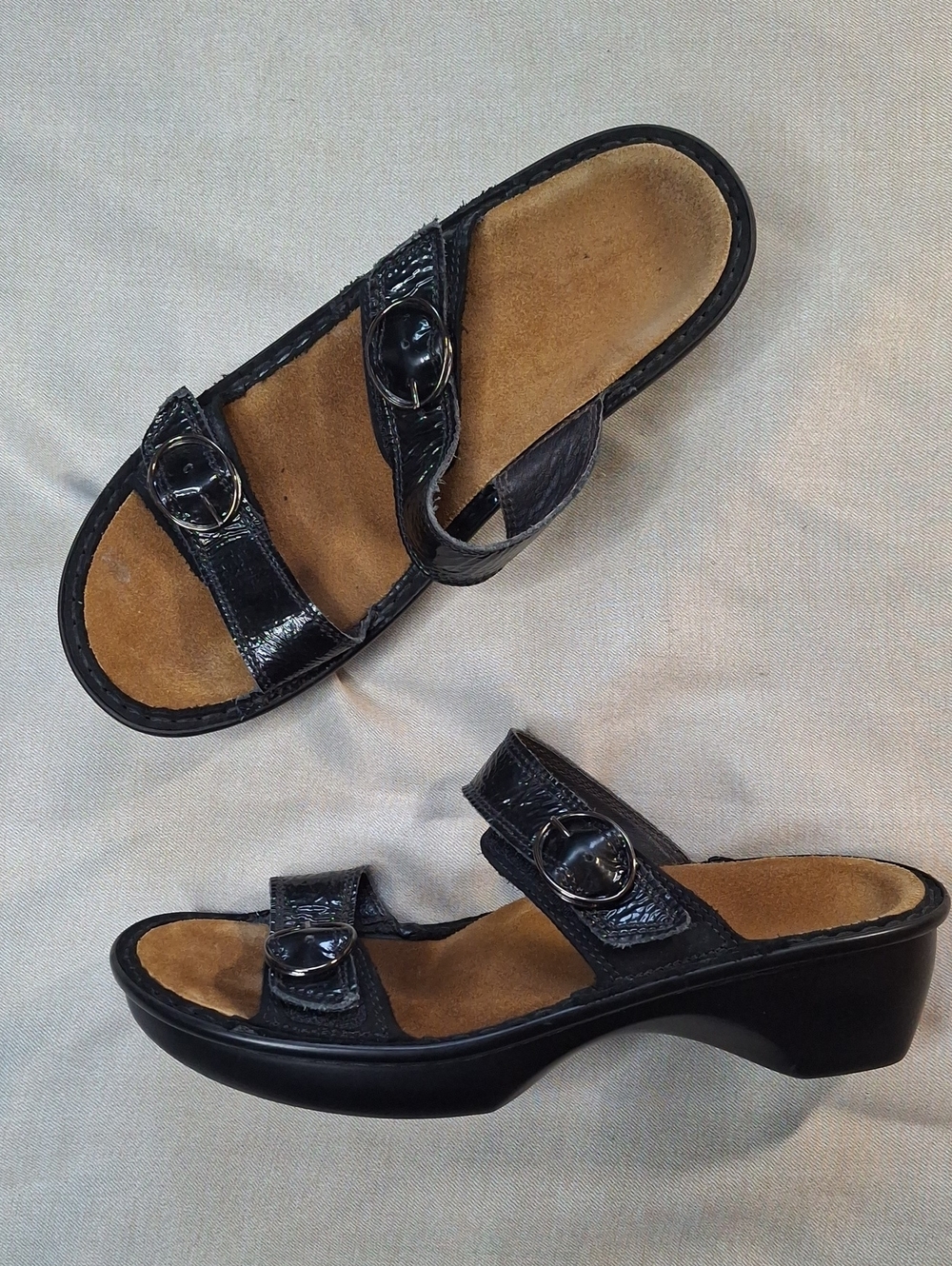 NAOT Black Patent Leather Wedge Sandals EU 39 US 8